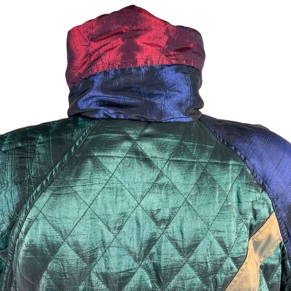 Vintage Otello Pelle Multicolor Quilted Jacket Medium Jewel Tones Ski Winter - Picture 9 of 16